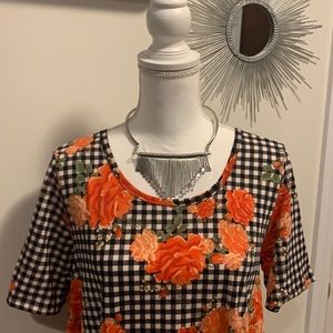 LuLaRoe Short Sleeve Checker & Floral Print Tunic Top